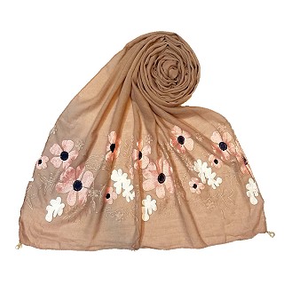 Limited edition embroidered flower hijab - Light Brown